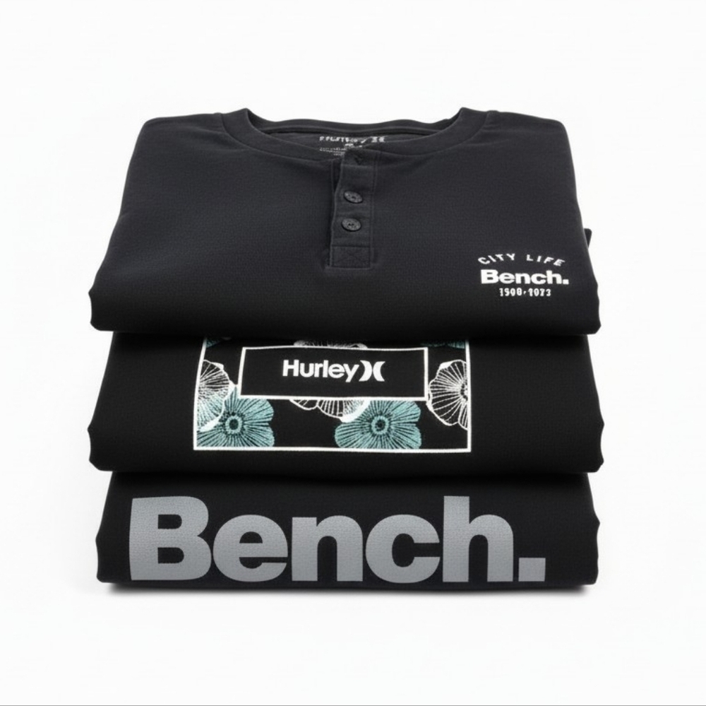 Bench Men’s Black Graphic Tee Stack with Teal Floral Accent - Picture 1 of 16